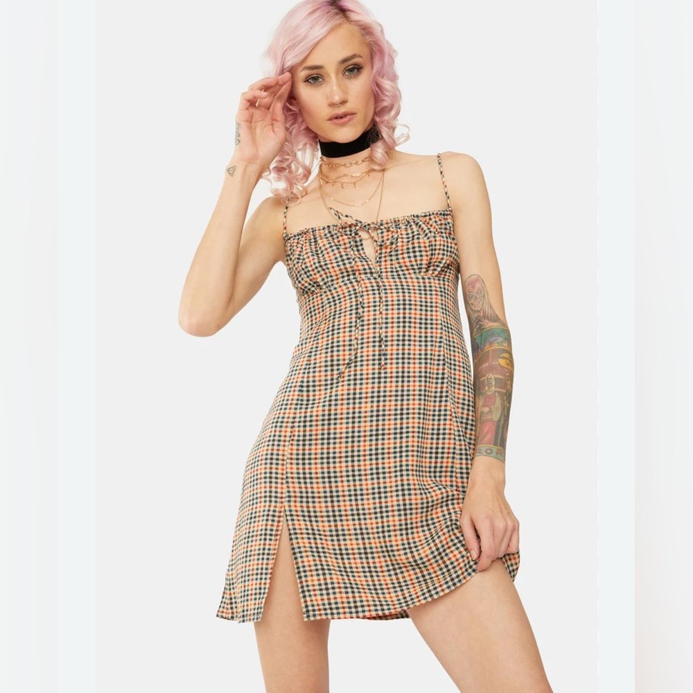 Motel mini dress plaid pattern front tie detail COUNTRY CHECK FAMALA size L